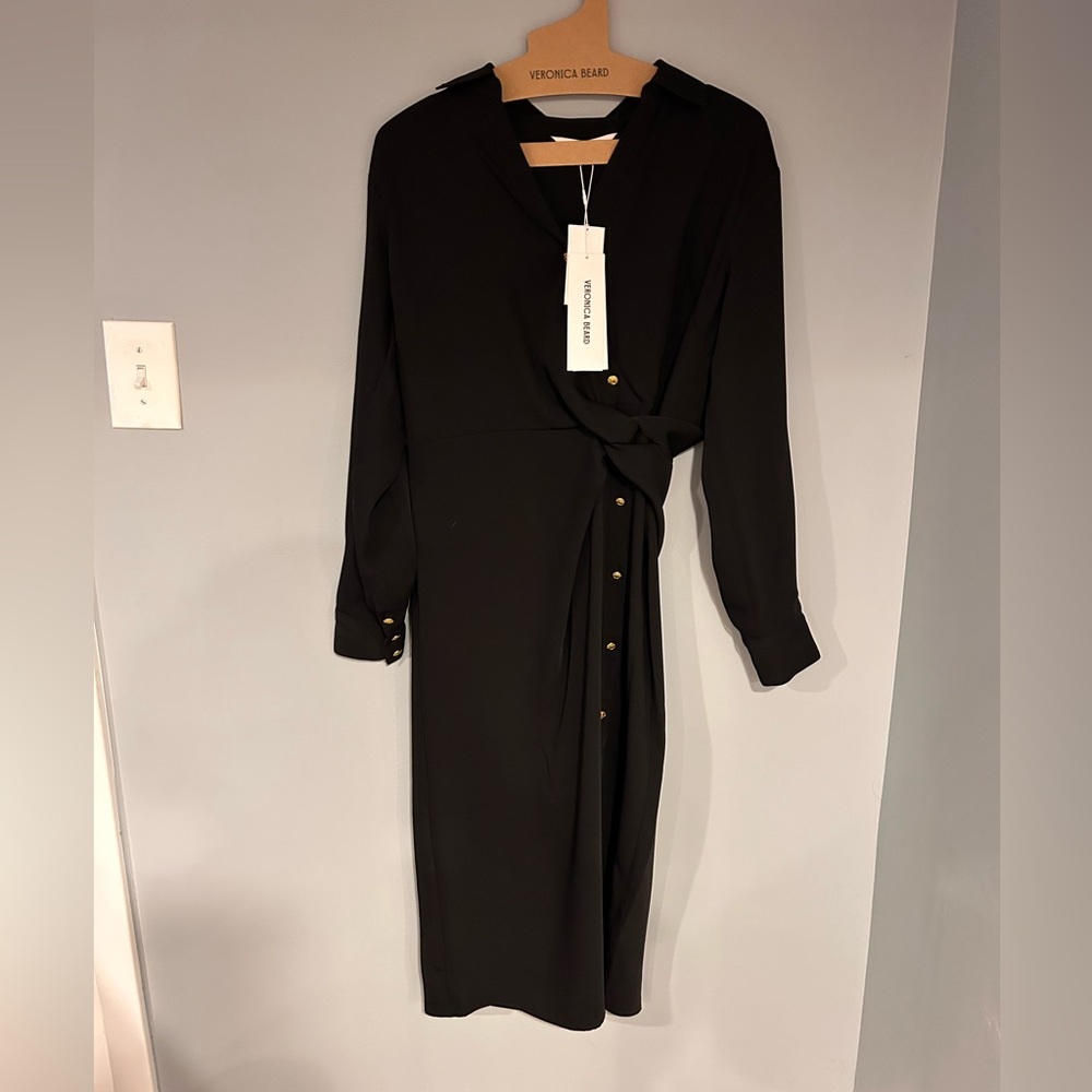Veronica Beard Black Long Sleeve Dress with Gold Buttons
